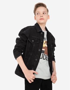 Чёрная джинсовая куртка oversize для мальчика Gloria Jeans