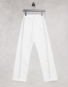Белые прямые джинсы с отделкой крючками и петлями в стиле 90-х Topshop-Белый