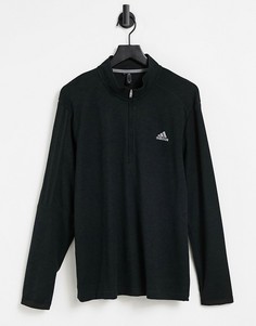 Черный топ на короткой молнии с 3 фирменными полосками adidas Golf-Черный цвет