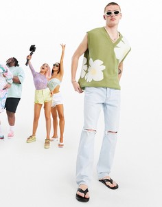 Бледно-голубые прямые джинсы со рваной отделкой на коленях ASOS DESIGN-Голубой