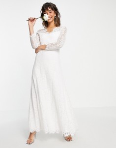 Белое свадебное платье макси с кружевом и длинными рукавами Vila-Белый