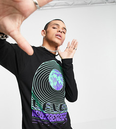 Черный лонгслив с принтом в виде волн COLLUSION