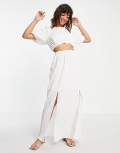 Кремовая юбка макси из жатой ткани от комплекта River Island-Белый