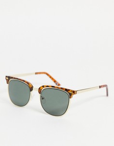 Солнцезащитные очки в стиле ретро в золотистой оправе с черепаховой отделкой и зелеными линзами ASOS DESIGN-Золотистый