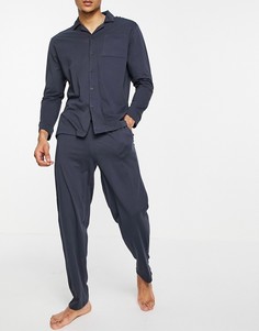 Пижамный комплект из рубашки и брюк темно-синего цвета для дома ASOS DESIGN-Голубой