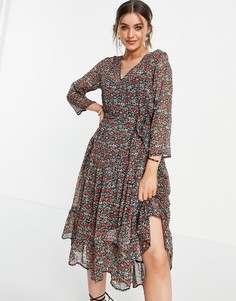 Платье миди с ассиметричным подолом и цветочным принтом JDY-Многоцветный