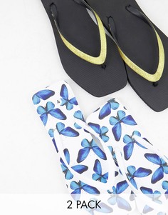 Набор из 2 пар шлепанцев с квадратным носком белого цвета с принтом Truffle Collection-Многоцветный