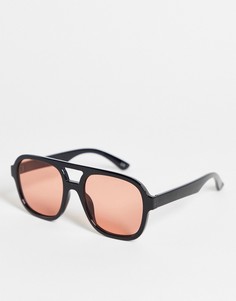 Черные солнцезащитные очки-авиаторы в стиле oversized в оправе из переработанного пластика со стеклами персикового цвета ASOS DESIGN Recycled-Черный