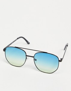 Черные солнцезащитные очки-авиаторы с синими стеклами ASOS DESIGN-Черный