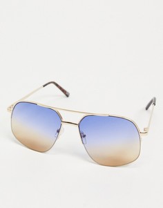 Солнцезащитные очки-авиаторы в золотистой оправе с синими стеклами в стиле 70-х ASOS DESIGN-Золотистый