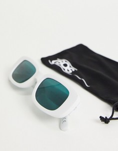 Белые прямоугольные солнцезащитные очки среднего размера с зелеными линзами ASOS DESIGN-Белый
