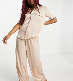 Серовато-бежевая атласная пижама с рубашкой с короткими рукавами Missguided-Белый