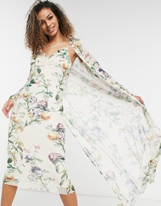 Платье-комбинация в комплекте с легким кардиганом в стиле 90-х с цветочным принтом шалфейно-зеленого цвета Hope & Ivy-Зеленый цвет