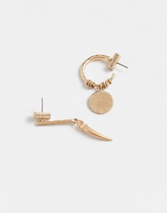 Золотистые серьги-кольца с подвесками в виде рога и диска AllSaints-Золотистый