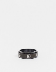 Черное широкое кольцо из нержавеющей стали с дизайном инь-ян ASOS DESIGN-Черный