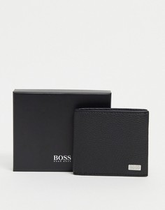 Черный бумажник из зернистой кожи с логотипом BOSS