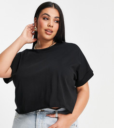 Черный кроп-топ с отворотами на рукавах ASOS DESIGN Curve