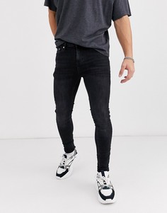 Черные выбеленные обтягивающие джинсы с напылением из органического хлопка Topman-Черный цвет
