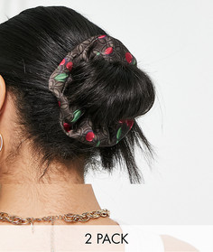 Набор из 2 резинок для волос зеленого цвета и с принтом вишен ASOS DESIGN-Многоцветный