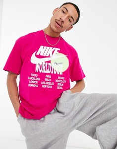 Oversized-футболка розового цвета с графическим принтом Nike World Tour-Розовый цвет