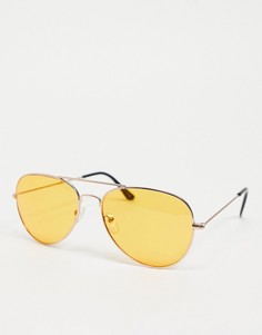 Солнцезащитные очки-авиаторы в золотистой оправе с янтарными стеклами в стиле 70-х ASOS DESIGN-Оранжевый цвет