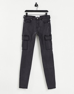 Черные выбеленные облегающие джинсы карго Sixth June-Черный