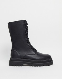 Черные высокие ботинки из искусственной кожи на массивной подошве со шнуровкой ASOS DESIGN-Черный