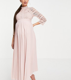 Пудрово-розовое платье мидакси с кружевной отделкой Little Mistress Maternity-Розовый цвет