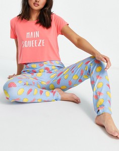 Пижамный комплект из футболки с надписью "Main Squeeze" и леггинсов с принтом фруктов Loungeable-Многоцветный