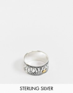 Широкое кольцо из стерлингового серебра с дизайном деревьев серебристого цвета ASOS DESIGN-Золотистый