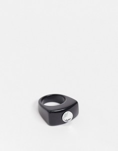 Черное пластиковое кольцо с прозрачным кристаллом ASOS DESIGN-Черный
