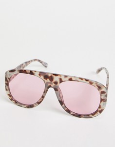 Пластиковые солнцезащитные очки-авиаторы в черепаховой оправе с розовыми стеклами ASOS DESIGN-Коричневый цвет