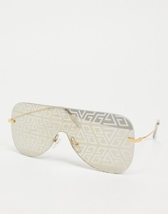 Солнцезащитные очки-авиаторы без оправы с дымчатыми стеклами и выцветшим принтом ASOS DESIGN-Золотистый