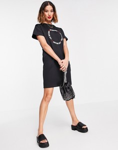 Черное платье с короткими рукавами и круглым логотипом Love Moschino-Черный