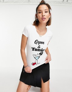 Белая футболка с логотипом и надписью "Gym and Tonic" Love Moschino-Белый