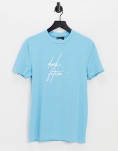 Светло-голубая облегающая футболка с логотипом в рукописном стиле ASOS Dark Future-Голубой
