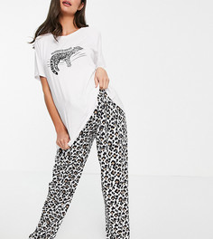 Черно-белая пижама с брюками с леопардовым принтом Loungeable Maternity Rather Be Sleeping-Многоцветный