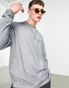 Oversized-лонгслив с маслянистым эффектом и принтом спереди ASOS Unrvlld Supply-Голубой