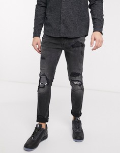 Черные выбеленные джинсы зауженного кроя из органического хлопка со рваной отделкой Topman-Черный