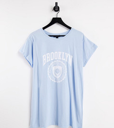 Светло-голубая футболка бойфренда с надписью "Brooklyn" New Look Curve-Голубой