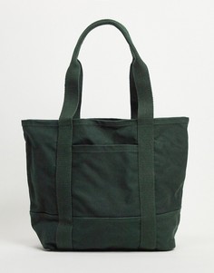 Темно-зеленая большая сумка-тоут из плотной ткани из органического хлопка с ручкой и длинным плечевым ремнем ASOS DESIGN-Зеленый цвет