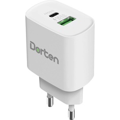 Зарядное устройство Dorten 2-Port USB 20W Wall Quick Charger (USB-C, USB-A), белый