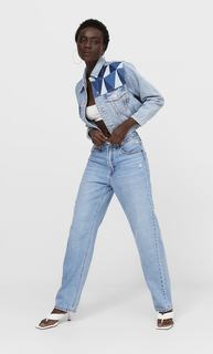 Stradivarius Джинсовая Куртка С Геометрической Деталью В Стиле Пэчворк Светлый Деним L
