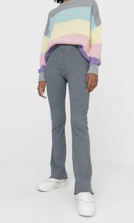 Stradivarius Брюки-Клеш В Рубчик Темно-Серый S