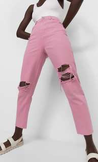 Stradivarius Джинсы Mom Fit С Разрезами Ярко-Розовый 42