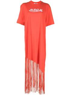MSGM платье-футболка с логотипом и бахромой