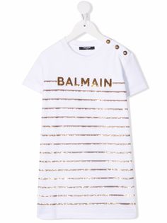Balmain Kids платье-футболка с логотипом и пайетками