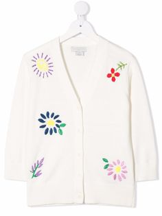 Stella McCartney Kids кардиган с V-образным вырезом и цветочной вышивкой