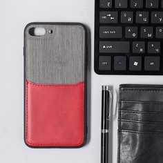 Чехол luazon для iphone 7 plus/8 plus, с отсеком под карты, текстиль+кожзам, красный