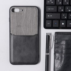 Чехол luazon для iphone 7 plus/8 plus, с отсеком под карты, текстиль+кожзам, черный